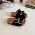 Children's double-strap black suede sandals with cork sole and adjustable buckles - EU 21 / Black