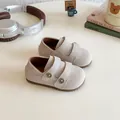 Girls' beige suede slip-on shoes with double velcro straps and durable rubber soles - EU 21 / Beige