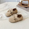 Girls' khaki suede Mary Jane shoes with decorative bow and velcro straps - 21 / Khaki