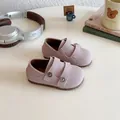 Pink suede girls' casual shoes with double velcro straps and comfortable rubber soles - EU 21 / Pink