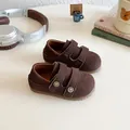 Deep brown suede casual shoes for girls with vintage metal buckles and straps - EU 21 / Brown
