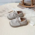 Kids beige suede loafers with delicate bow detail and durable rubber sole - EU 21 / Beige