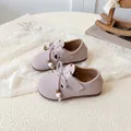Pink suede girls' princess shoes with bow and bead detail, velcro flat sole design - 21 / Pink