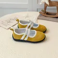 Yellow suede Mary Jane shoes for girls with white elastic straps and non-slip rubber soles - 21 / Yellow