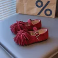 Chaussures Mary Jane fille en daim bordeaux avec franges élégantes et bride à boucle - EU 23 / Rouge