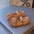 Chaussures Mary Jane fille en daim camel avec pompons et boucle métallique vintage - EU 23 / Kaki