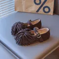 Chaussures princesse fille en daim marron foncé avec franges et bride métallique - EU 23 / café