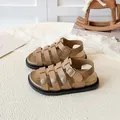 Classic tan brown Roman style children's sandals with silver buckles and thick rubber soles - EU 26 / Brown