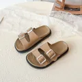 Kids fashion hollow sandals in khaki with double metal buckles and thick anti-slip sole - 31-35 / Brown