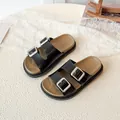 Kids black and khaki double-buckle sandals with thick anti-slip soles for summer wear - 31-35 / Black