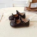 Chaussures Mary Jane classiques marron foncé pour filles avec nœud et bande velcro - EU 21 / Brun Foncé
