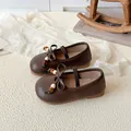 Scarpe Mary Jane bambina marrone scuro con decorazione a fiocco e perline colorate - EU 21 / Marrone