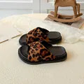 Kids leopard print cross strap slides with thick black rubber sole for summer - EU 26 / Leopard Print
