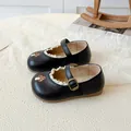 Zapatos Mary Jane negros para niña con ribete de encaje y bordado de hongo suave - EU 21 / Negro