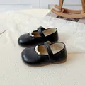 Classic black Mary Jane shoes for girls with elegant pearl accents and velcro strap - EU 21 / Black