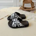 Kids zebra print cross strap slides with soft black sole for casual summer wear - EU 26 / Black