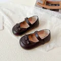Toddler girl Mary Jane shoes in dark brown with bow knot and scalloped trim details - EU 21 / Brown