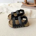 Sandales noires pour enfants avec double scratch et semelles épaisses de couleur kaki - EU 22 / Noir