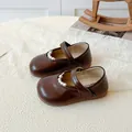 Brown girls' Mary Jane shoes with pearly accents and velcro strap for a classic look - EU 21 / Brown