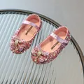 Pink sequin girls princess Mary Jane shoes with rhinestone bow and sparkling finish - EU 34 / Pink
