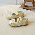 Kids yellow Mary Jane shoes with mesh upper and elegant bow decoration detail - EU 22 / Yellow