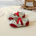 Silver and red Mary Jane sneakers for girls with bow detail and cross straps - EU 22 / Red