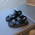 Classic black kids' double-strap sandals with silver buckles and a thick non-slip sole - EU 26 / Black