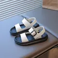 Classic black and white children's sandals with dual adjustable buckled straps - EU 26 / Beige
