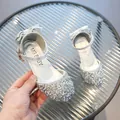 Sparkly silver sequin princess shoes for girls with bow detail and adjustable strap - EU 34 / Silver