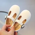 Classic white T-strap Mary Jane toddler shoes with soft soles and metal buckle - 19 / White