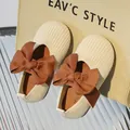 Chaussures fille en tricot beige avec grand nœud marron et semelle souple - EU 21 / Beige