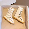 White girls Roman gladiator sandals with lace-up front and side zipper closure - EU 21 / White