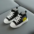 Sneakers alte nere in tela per bambini con smiley giallo e cerniera laterale - 21 / Nero