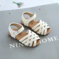 White woven strap girls sandals with soft sole and silver buckle closure for summer - EU 21 / White