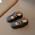 Girls black Mary Jane leather shoes with brogue cutout details and double strap buckles - EU 21 / Black