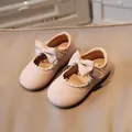Pink girl's Mary Jane leather shoes with bow detail and scalloped edges - 19 / Pink