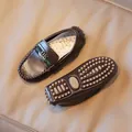 Deep brown leather loafers for kids with non-slip rubber soles and metal buckle - EU 21 / Brown