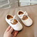 White baby girl Mary Jane shoes with large bow and soft pebble leather texture - 19 / White