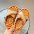 Kids summer sandals in camel brown with hook-and-loop straps and non-slip soft soles - EU 21 / Brown
