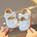 White girls princess shoes with large bow and heart cutouts on anti-slip gum sole - 20 / White