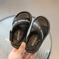 Kids black summer sandals with cross woven straps and soft non-slip soles for toddlers - EU 21 / Black