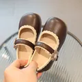 Scarpe Mary Jane marrone scuro per bambine con fiore e bordo smerlato color crema - EU 21 / Marrone