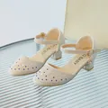 Sparkling champagne gold girls princess heels with blue rhinestones and buckle strap - EU 26 / Gold