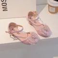 Pink rhinestone princess shoes for girls with glitter bow and heart crystal detail - 26 / Pink