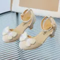 Girls beige rhinestone princess shoes with pearl bow and adjustable ankle strap - 26 / Gold