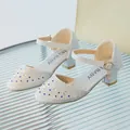 Girl silver sequin Mary Jane shoes with sparkling rhinestones and chunky heels - EU 26 / Silver