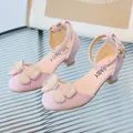 Pink girls' princess shoes with pearl bow details and adjustable ankle strap - 26 / Pink