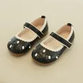 Black Mary Jane shoes for girls with floral embroidery and white scalloped edges - EU 21 / Black
