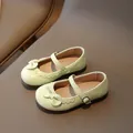 Hellgelb-grüne Mary Jane Babyschuhe mit Schleife und Details aus Lochspitze - 21 / Gelb