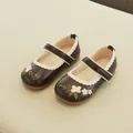 Dark brown girls' Mary Jane shoes featuring pink flower embroidery and white scalloped trim - EU 21 / Brown